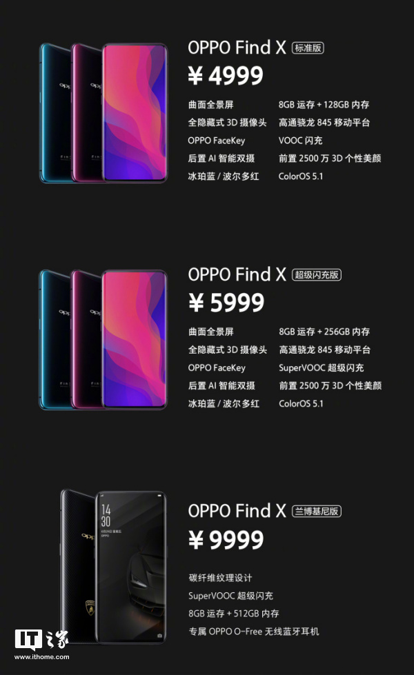 OPPO Find X国行正式发布:4999元、5999元、9999元