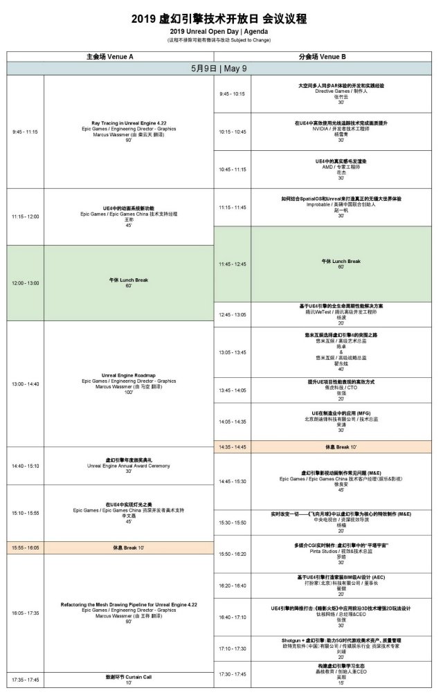 2019虚幻引擎技术开放日演讲及完整议程曝光