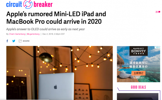 郭明錤：明年苹果iPad和MacBook将配备Mini LED屏幕