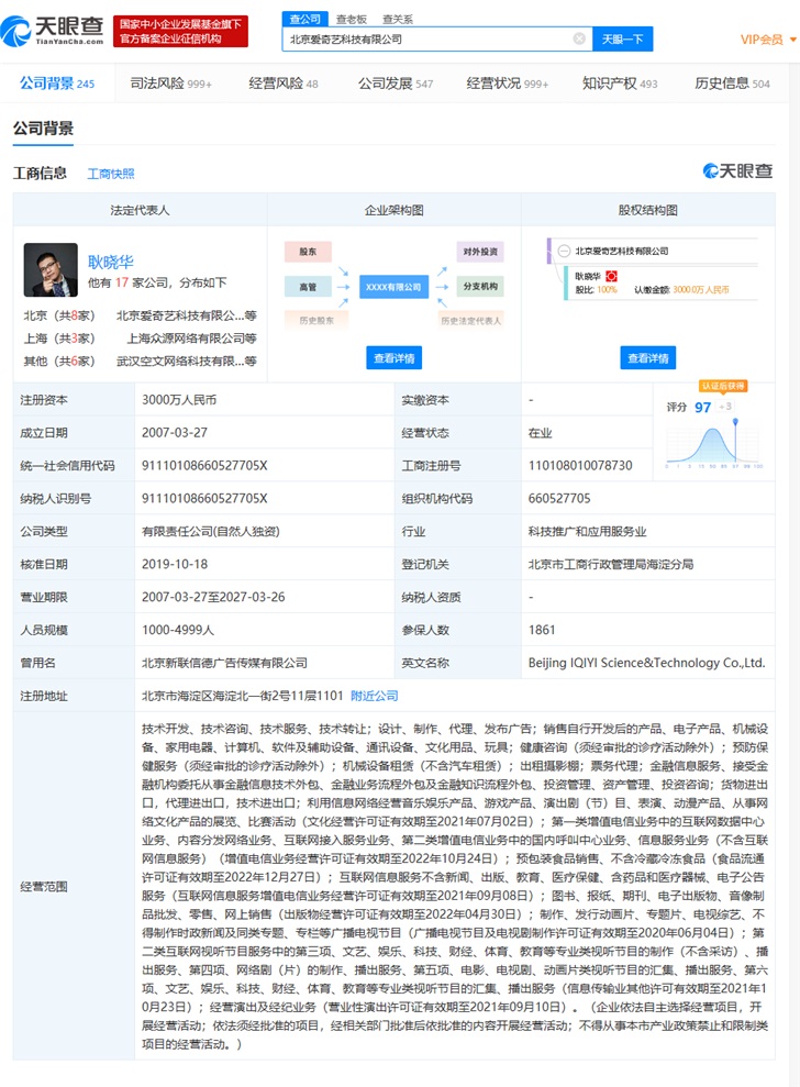 爱奇艺因擅自发布未审核广告被行政处罚，罚款10万元