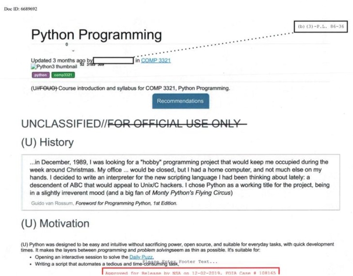 硬核！美国国家安全局NSA的Python培训文档公开