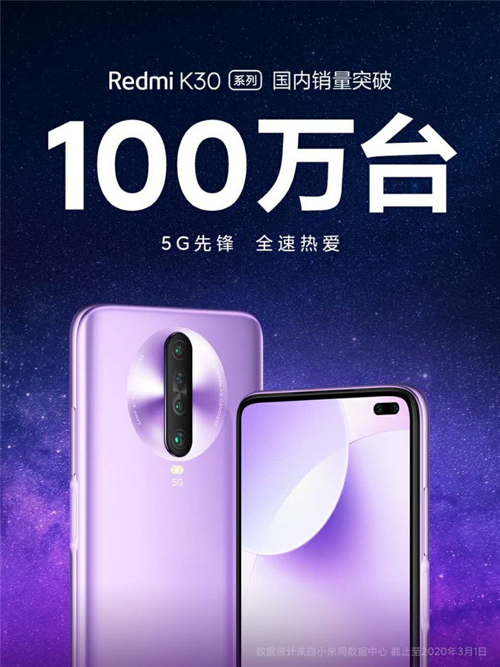 Redmi K30系列国内销量突破100万，Redmi K30 Pro即将发布