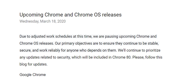 谷歌Chrome浏览器/Chrome OS暂停更新