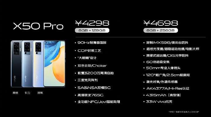 vivo X50系列正式发布：首创微云台主摄 3498元起售