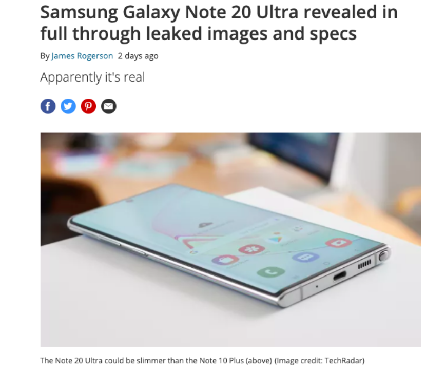 三星Galaxy Note 20 Ultra疑似照片及部分配置流出，配全新手写笔？