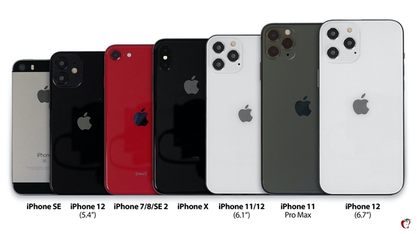 提前看：三款iPhone 12机身与苹果SE、7、8、X、11大对比
