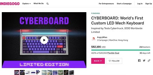 怒喵致敬 Cybertruck，新品键盘 CYBERBOARD 众筹火爆，超 400% 认筹