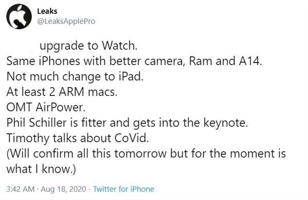 消息称苹果已开始录制发布会：iPhone 12等多款新品将亮相