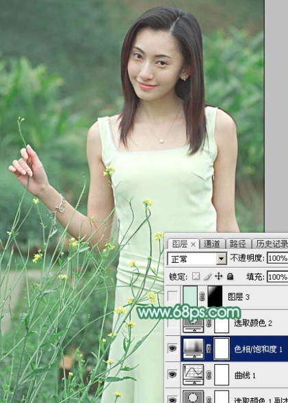 Photoshop调出甜美的清爽淡绿色外景美女