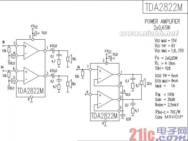 tda2822m TDA2822M 功率放大器电路图