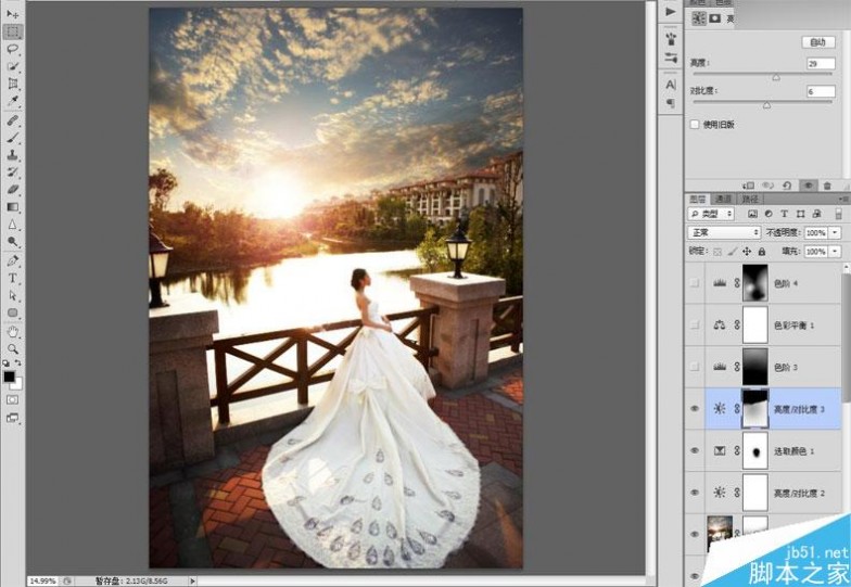 Photoshop给婚纱外景照片调出唯美大气的夕阳景色效果