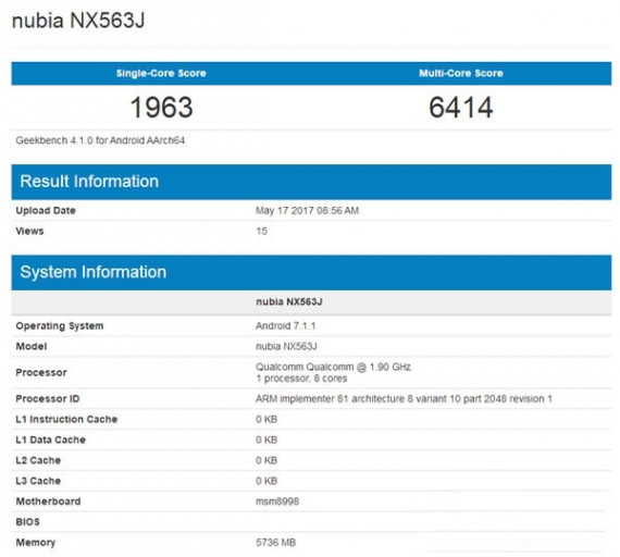 努比亚Z17配置曝光 骁龙835+6GB运存