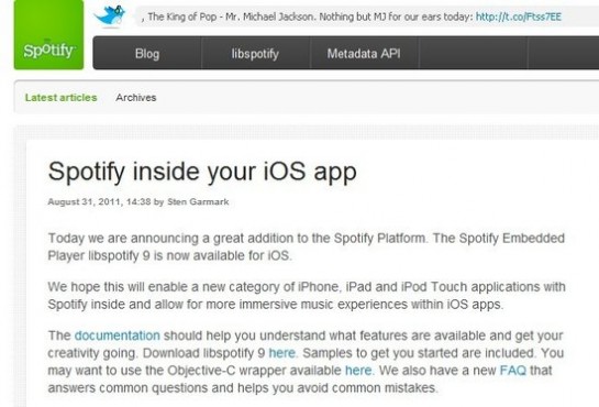 Spotify开放开发工具供iOS应用开发者使用