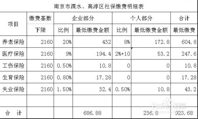 南京社会保障 南京最新最低社保缴费明细表