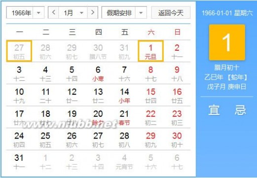 1966年农历阳历表 1966年农历阳历对照表