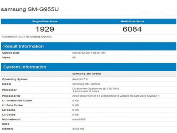 三星S8 Plus跑分曝光：配骁龙835处理器