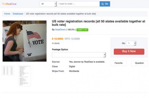 开价12比特币，黑客在暗网集市兜售美国选民数据库