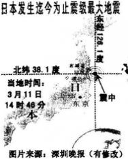 2011年日本地震 2011年，日本（东九区）本州岛附近海域发生的里氏8.8级地震及其引发的大规模海啸造成至少500人死