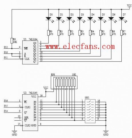 74ls164 74ls164驱动数码管电路 74ls164应用电路_电路图