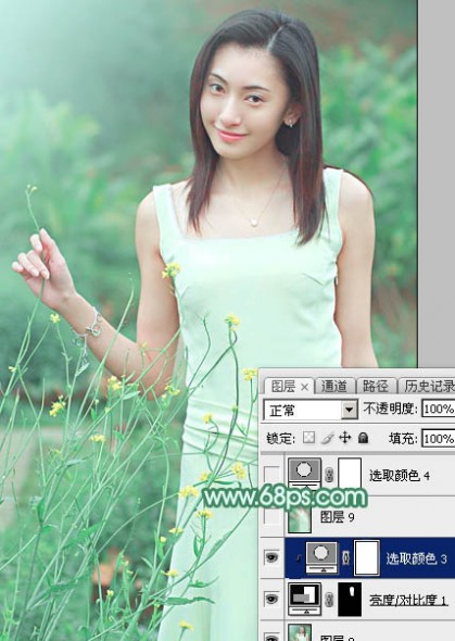 Photoshop调出甜美的清爽淡绿色外景美女