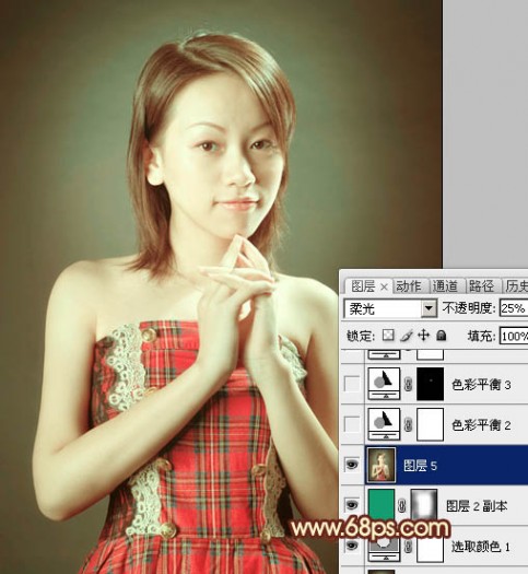 Photoshop调出室内人物图片柔和甜美的黄绿色