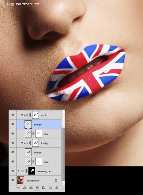 Photoshop为红色嘴唇增加个性米字国旗彩绘