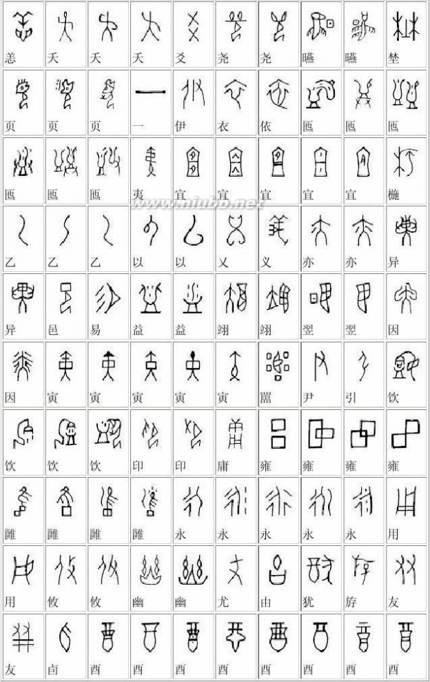 甲骨文的字 甲骨文字对照