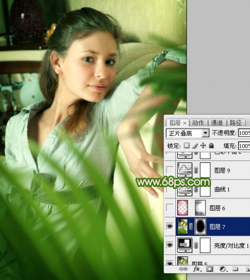 Photoshop将室内人物照片调成甜美清新的绿色调