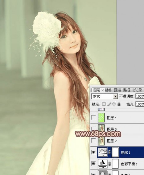 Photoshop将美女婚片调成柔美的淡褐色