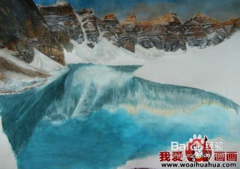 水粉风景画 水粉风景画绘画步骤图文教程：雪山蓝天和湖水