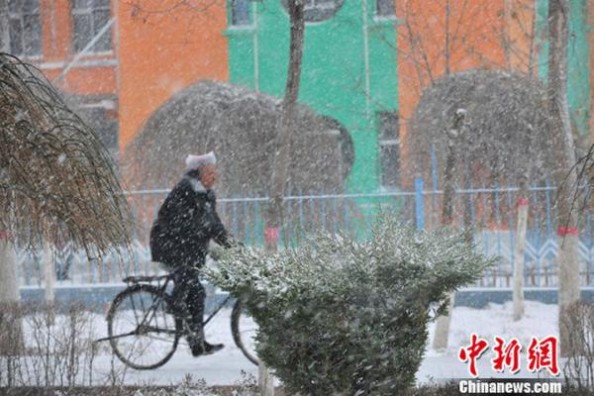 气温骤降 新疆北部尼勒克风雪来袭 气温骤降至冰点