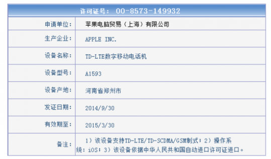 iPhone6入网许可 iPhone6大陆上市时间 电信运营商