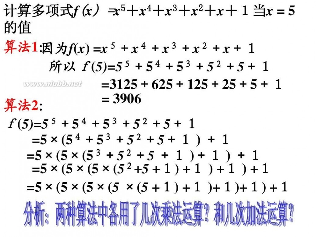 秦九韶 高中数学必修3 1.3.2算法案例(秦九韶算法)(z)