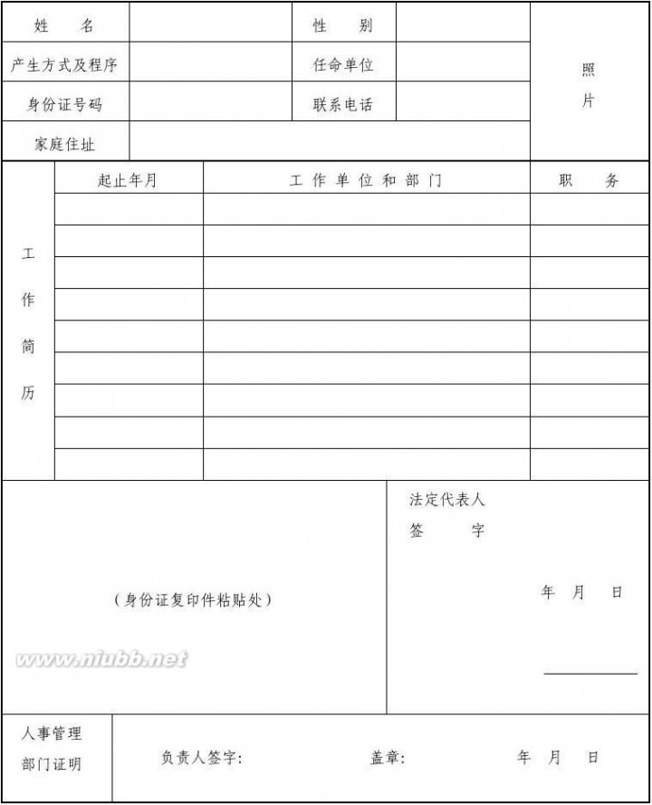 企业法人简历 公司法定代表人履历表