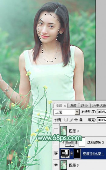 Photoshop调出甜美的清爽淡绿色外景美女