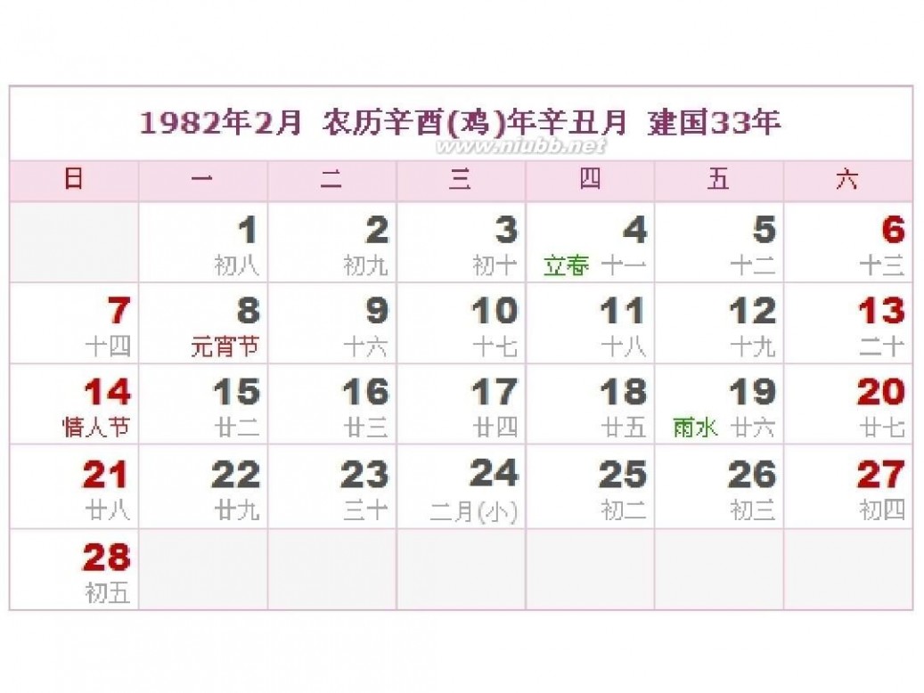 1982年农历表 1982年阳历农历对照表