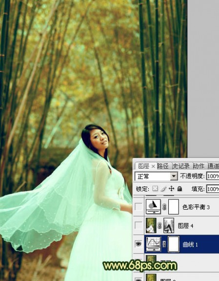 Photoshop将竹林婚片调制出漂亮的古典黄绿色效果