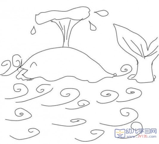 海洋生物简笔画 海洋生物简笔画：喷水的鲸鱼