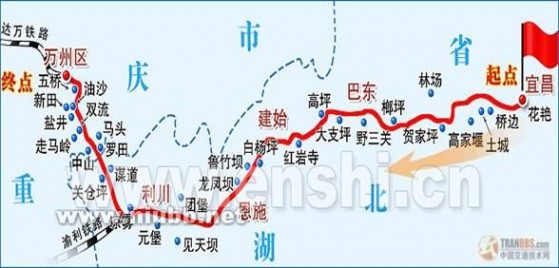 [转摘]穿越长江三峡的宜万铁路线路图