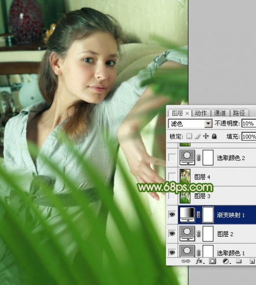 Photoshop将室内人物照片调成甜美清新的绿色调