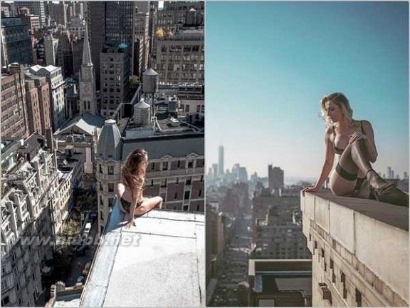 女摄影师高楼边缘自拍 女模裸体登高楼自拍，性感+危险-艺术