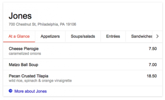 谷歌新功能：在搜索结果中显示餐厅菜单