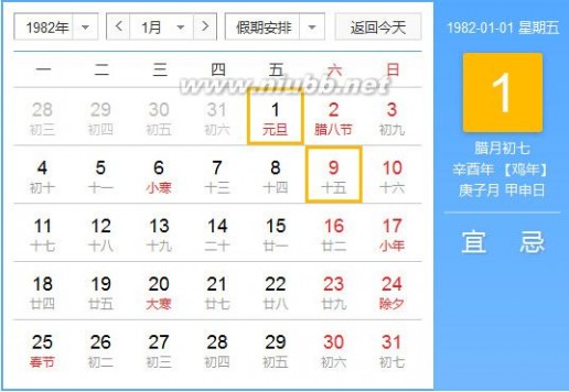 1982年农历阳历表 1982年农历阳历对照表