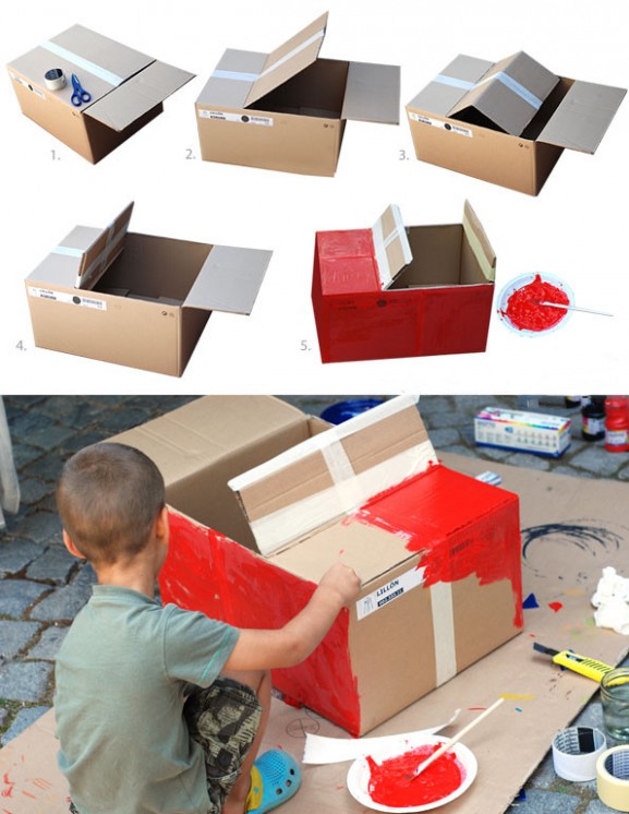 幼儿手工：废弃纸箱制作玩具小汽车