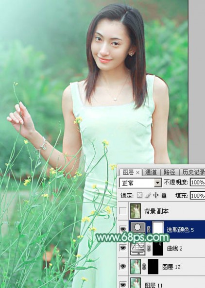 Photoshop调出甜美的清爽淡绿色外景美女