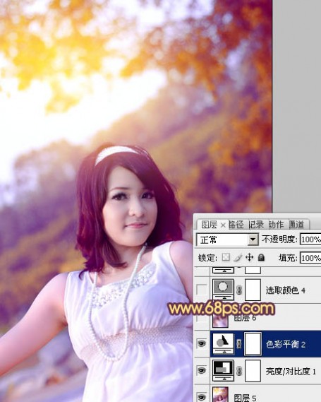 Photoshop将外景美女图片调成绚丽的紫红色