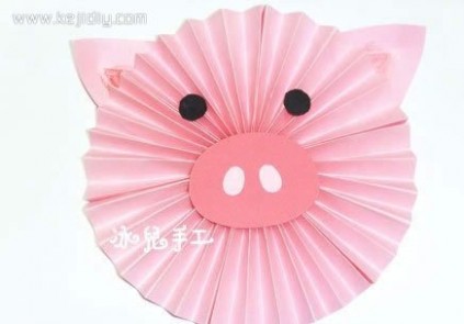 纸扇子 折纸制作粉红小猪扇子