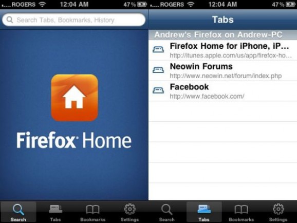 图为iPhone平台的Firefox Home
