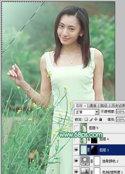 Photoshop调出甜美的清爽淡绿色外景美女