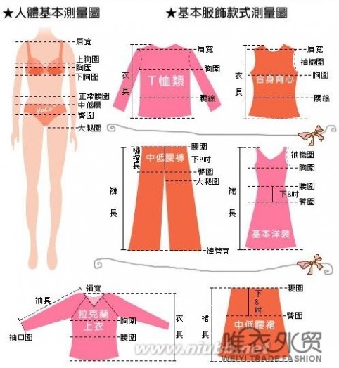 服装尺寸表（中英文对照）